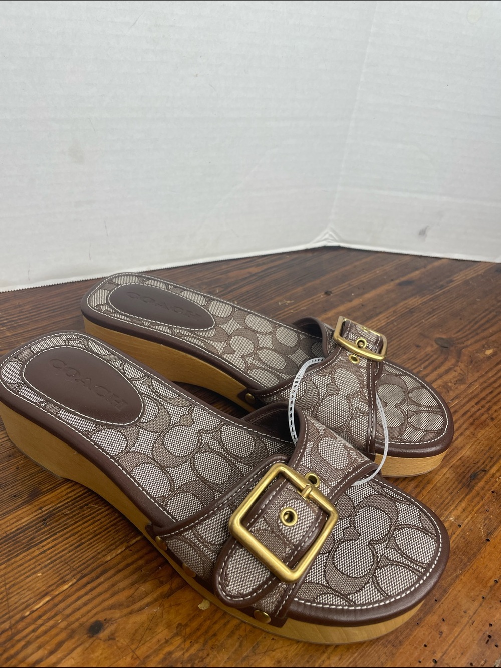 Coach Margot Jacquard brown Signature Clog Sandals NWT